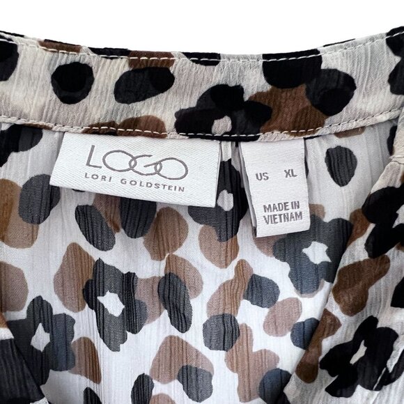 LOGO Womens Animal Print Top Size XL Sheer Floral Chiffon Button Front - Picture 7 of 8